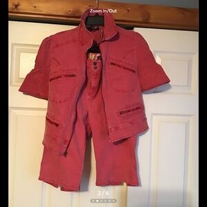 Women red denim short set